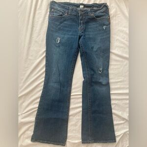 Vintage Y2K Silver Low Rise Distressed Bootcut Jeans Size 32 X 32 Navy Blue